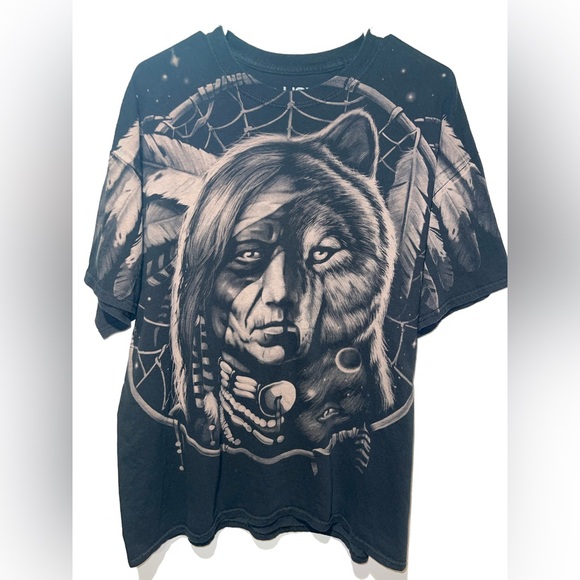 Vintage 90’s Liquid Blue Native American Black Graphic T-Shirt Adult Size XL - Picture 1 of 3